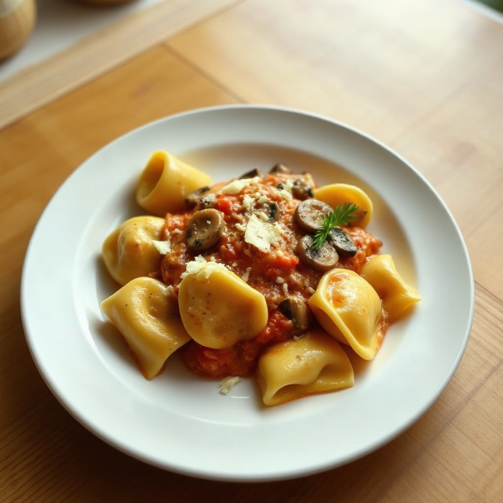 Cremige Tortellini mit Knoblauch-Pilzsauce