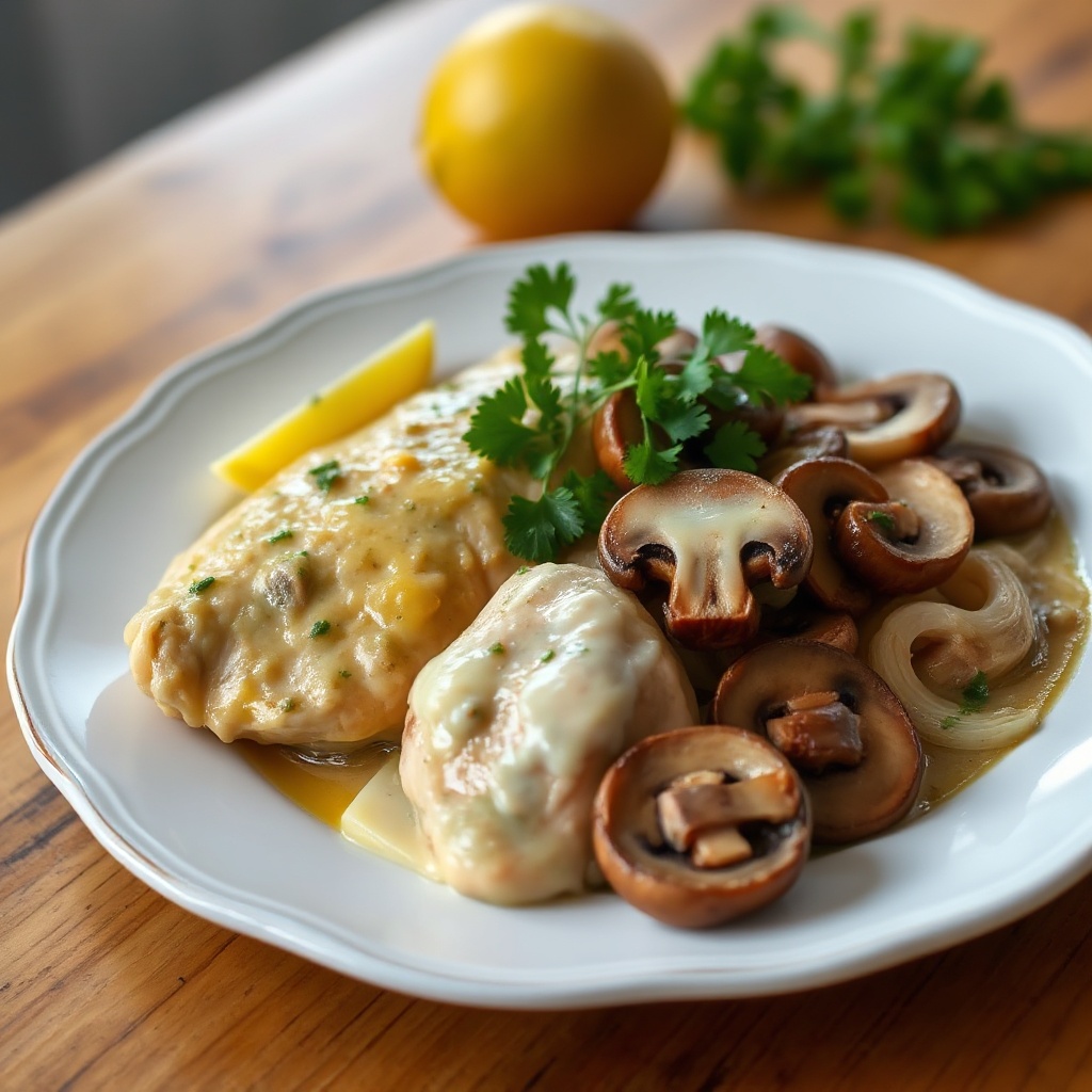 Cremiges Senf-Hühnchen mit Champignons