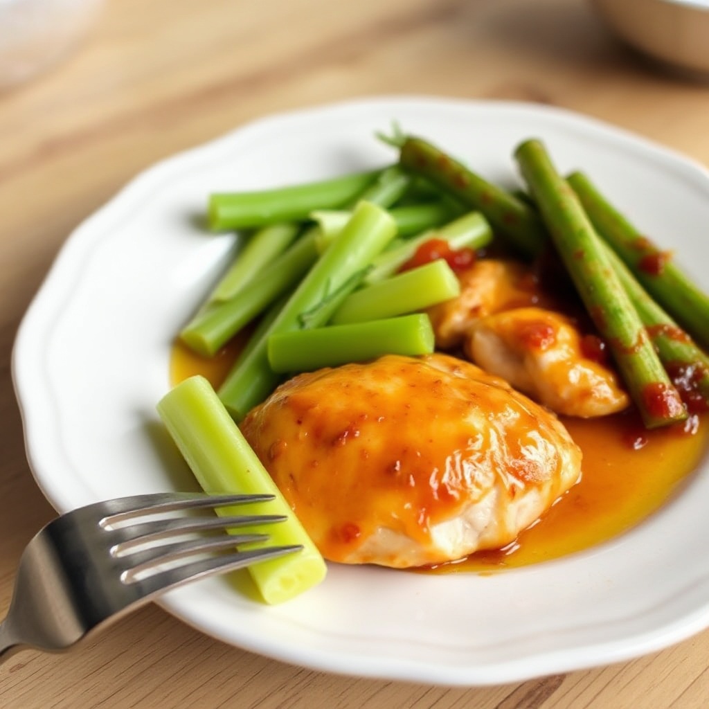 Spicy Glazed Chicken with Celery Matchsticks