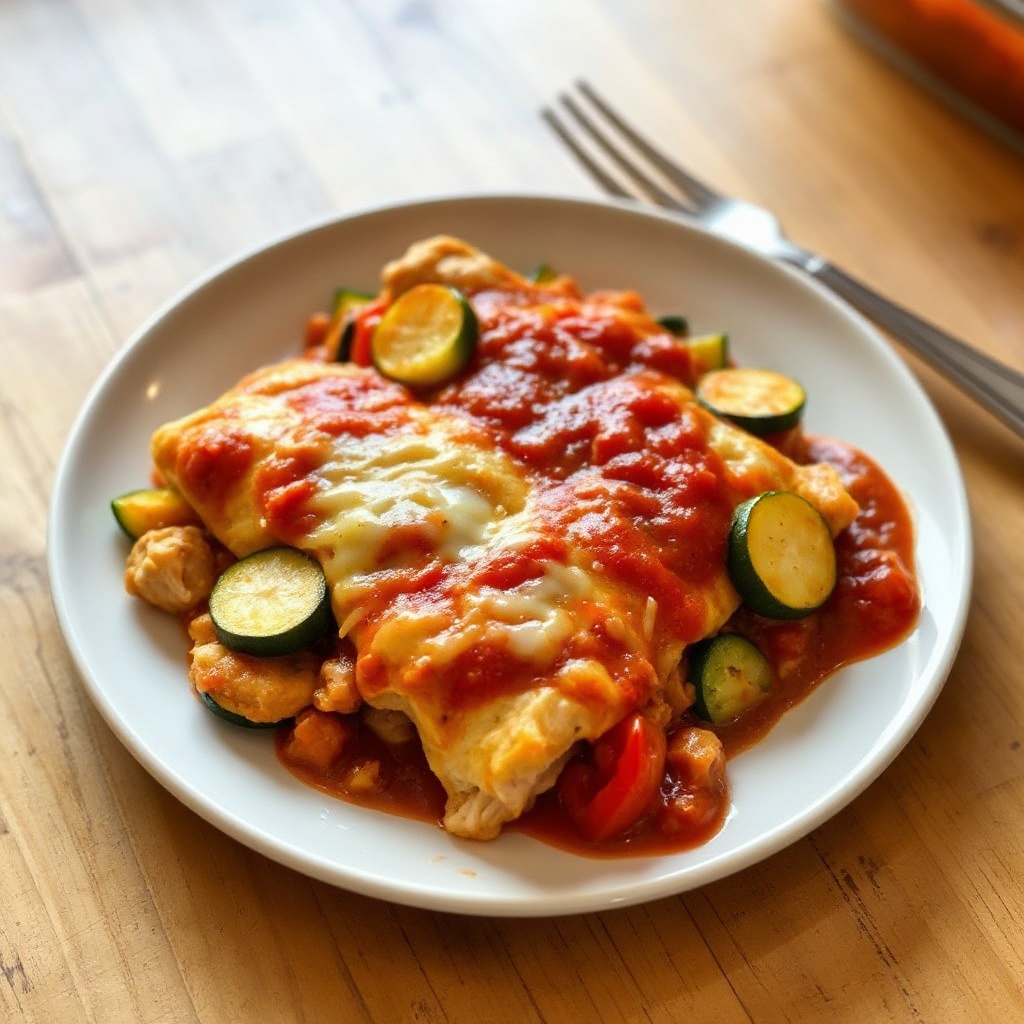 Hühnchen und Gemüse Enchilada Auflauf