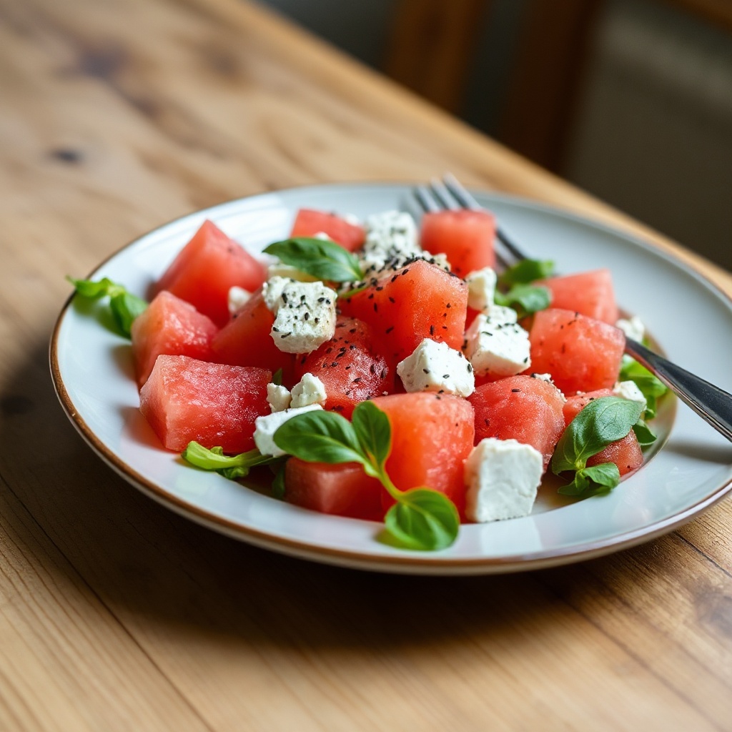 Erfrischender Wassermelonen-Feta-Salat mit Zitrus-Dressing