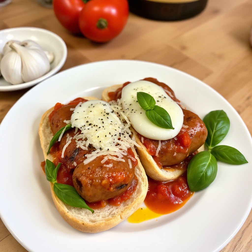 Italienische Wurst-Sandwiches mit Basilikum und Käse
