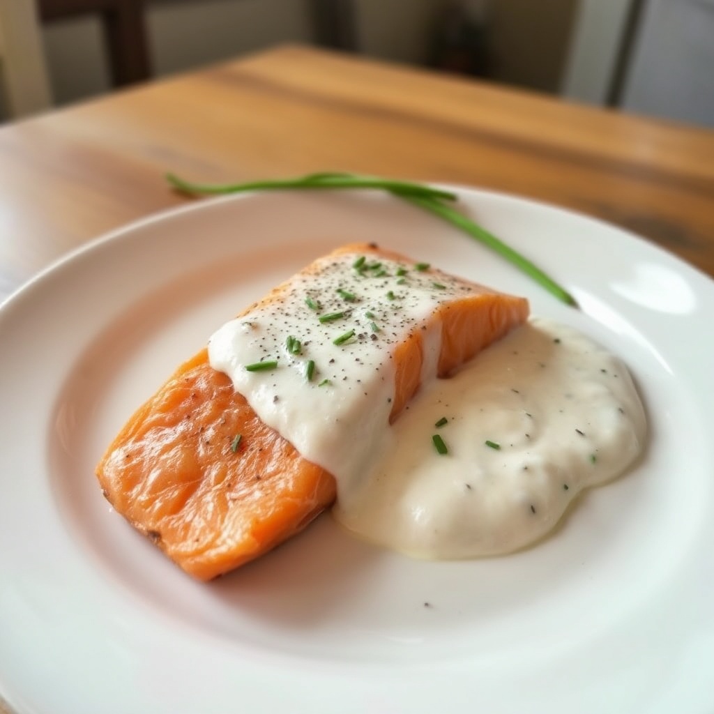 Gebackener Lachs mit cremiger Kräutersoße