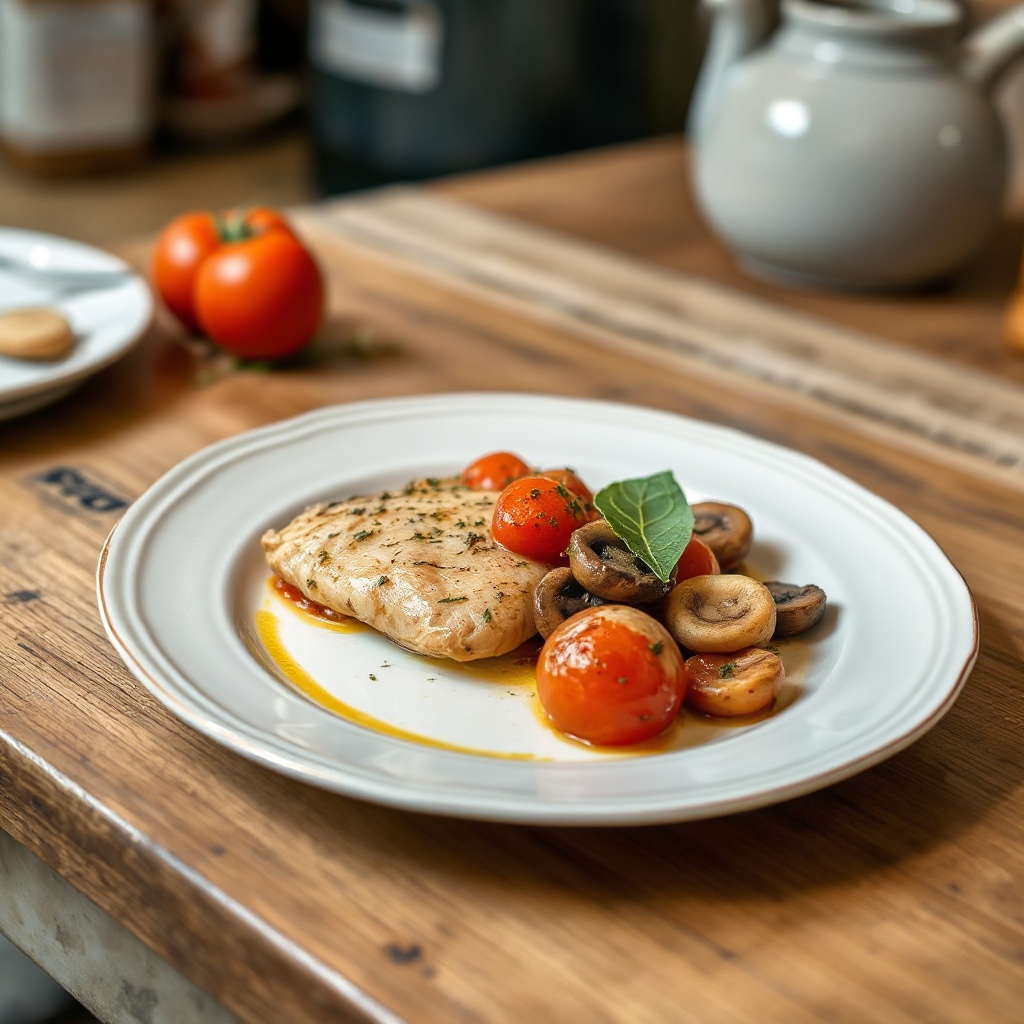 Herzhafter Kräuterhühnchen mit Tomaten und Pilzen