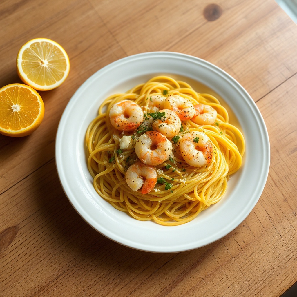 Pasta con Gamberi all'Aglio e Limone