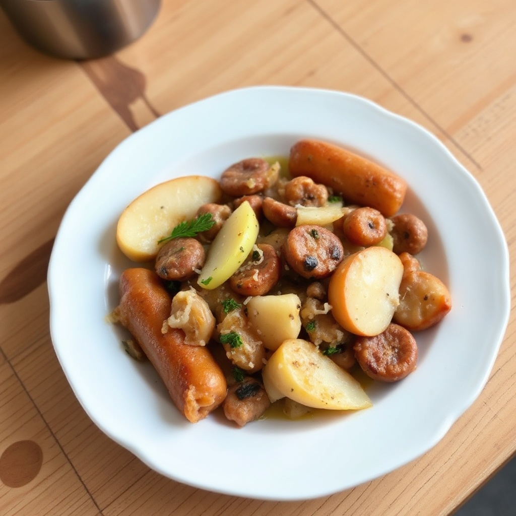 Herzhafter Wurst- und Apfelauflauf