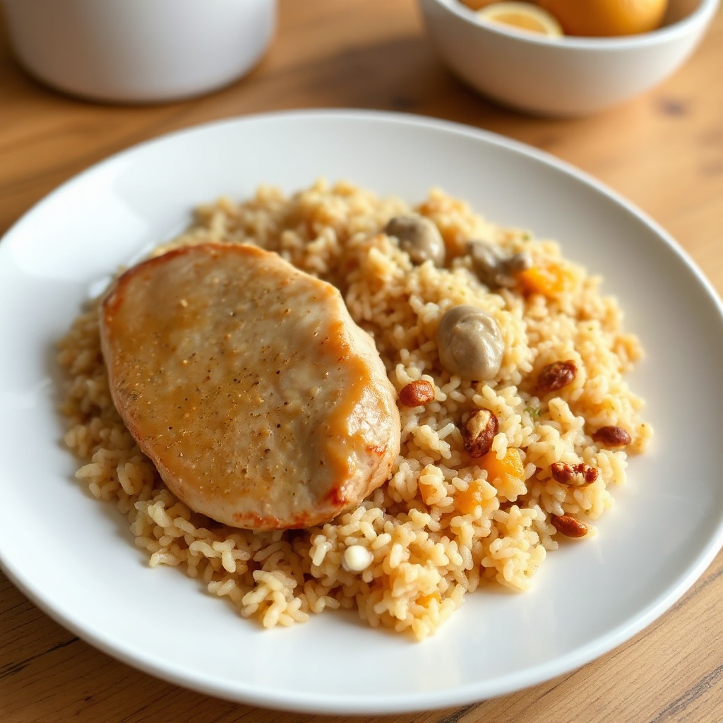 Zitrus-infused Schweinekoteletts mit nussigem Reis