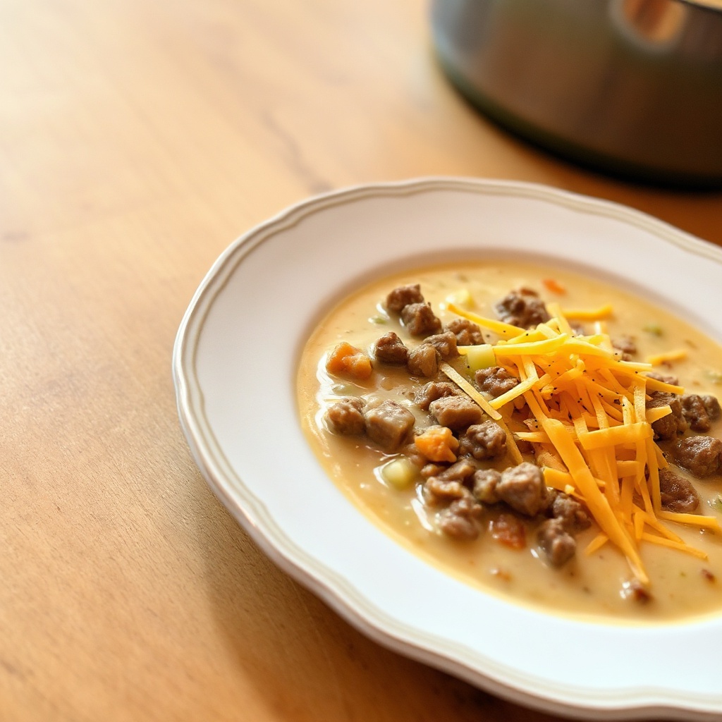 Cremige Rindfleisch- und Käsesuppe