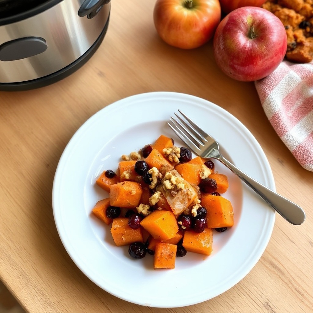 Slow Cooker Sweet Potatoes with Cranberries and Toasted Walnuts
