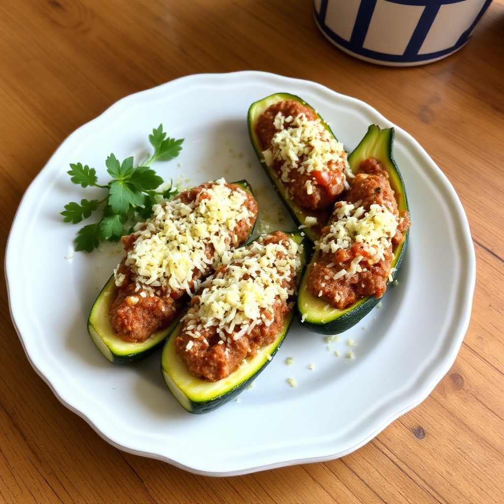 Herzhafte gefüllte Zucchini-Boote