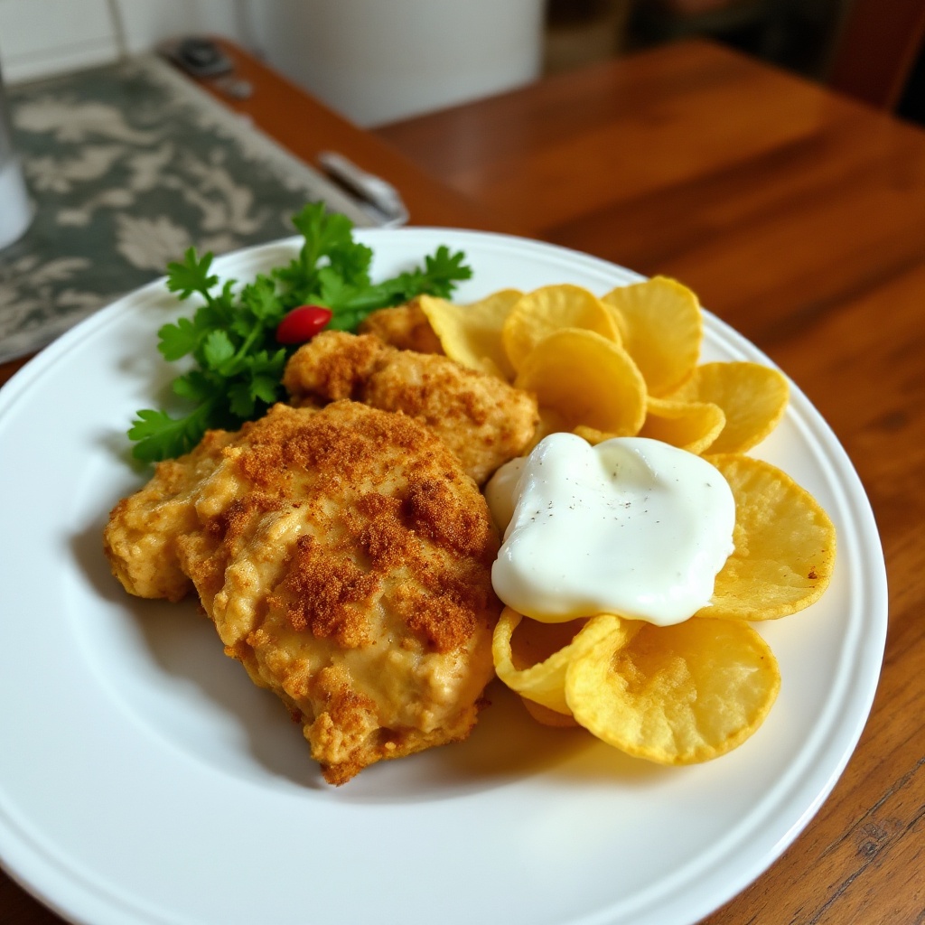 Pollo Croccante con Patatine all'Aglio