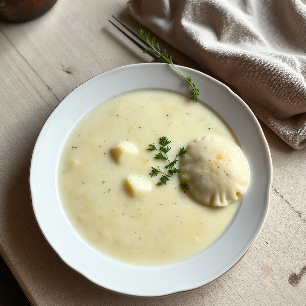 Zuppa di Patate Cremosa con Canederli alle Erbe