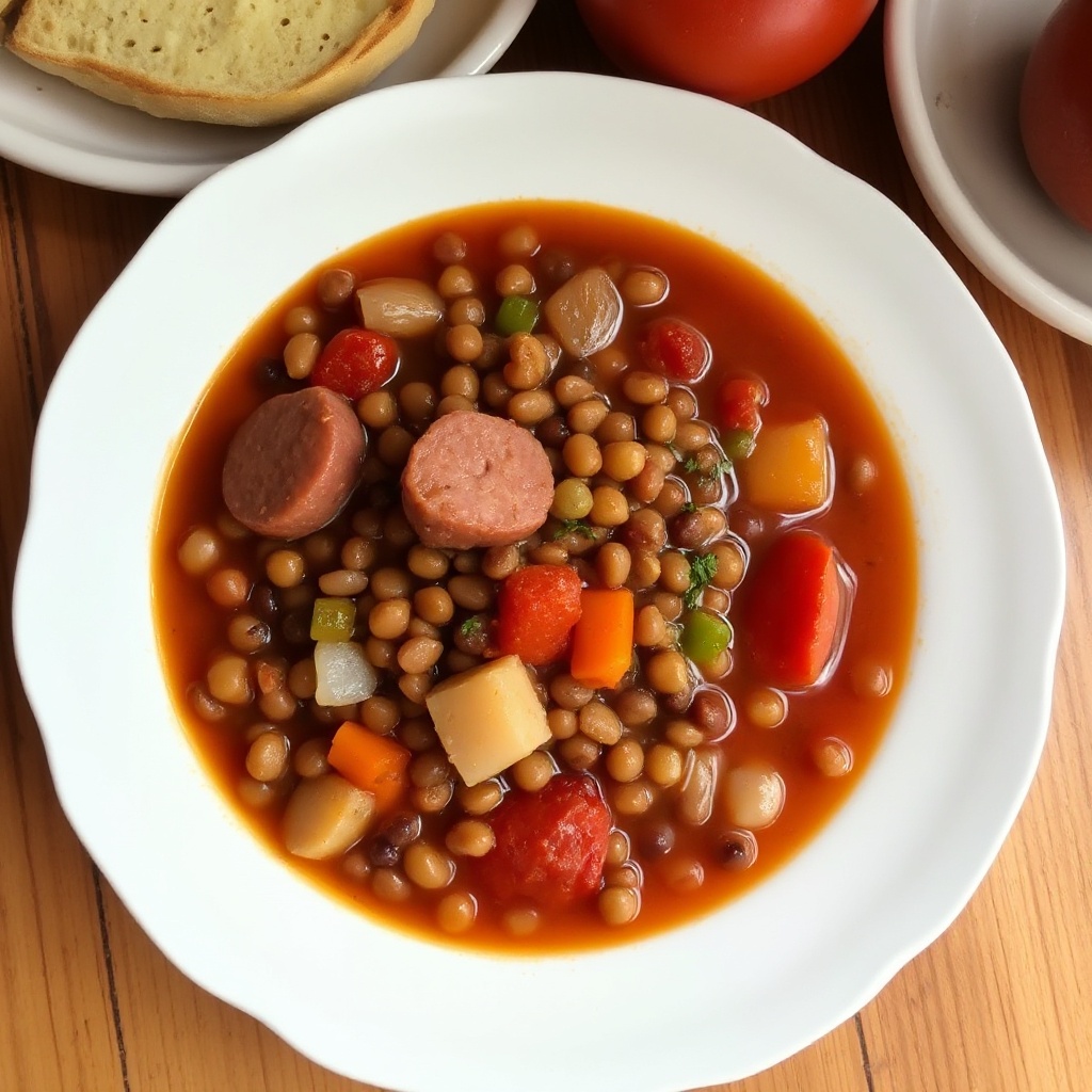 Herzhafter Linsen- und Wursttopf