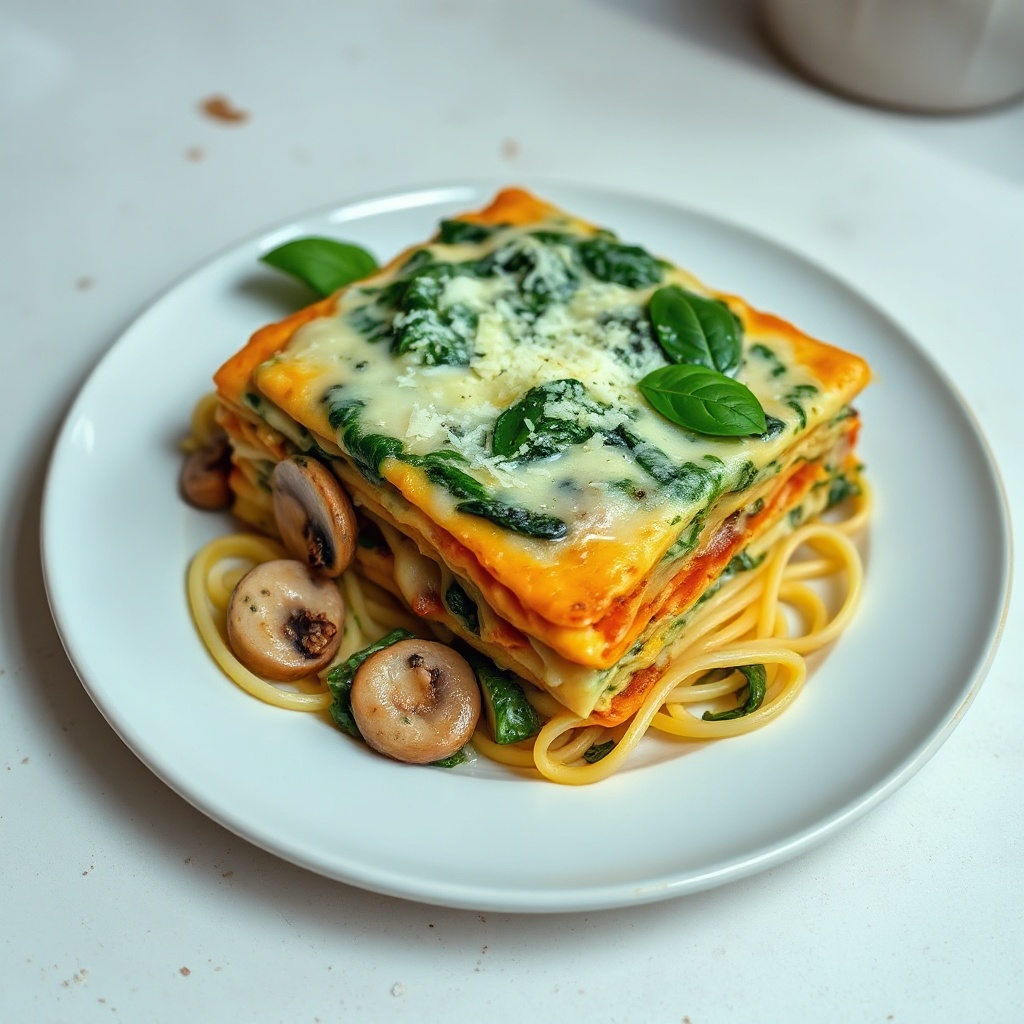 Cremige Spinat- und Pilzlasagne