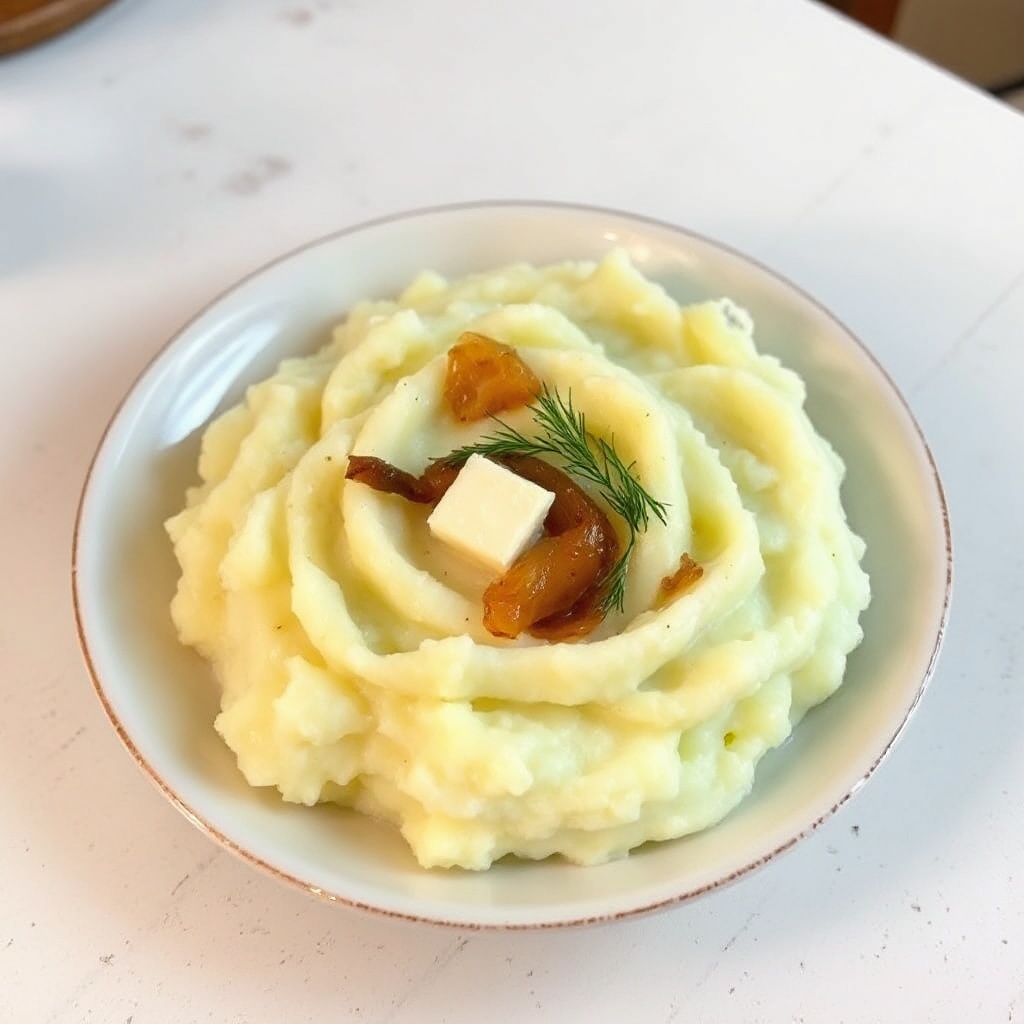 Purè di Patate Cremoso con Cipolle Caramellate e Aneto
