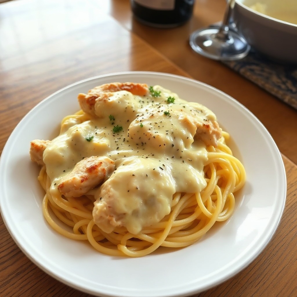 Cremiger Hähnchen Alfredo Auflauf