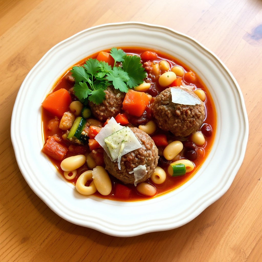 Herzhafte Fleischbällchen Minestrone Suppe