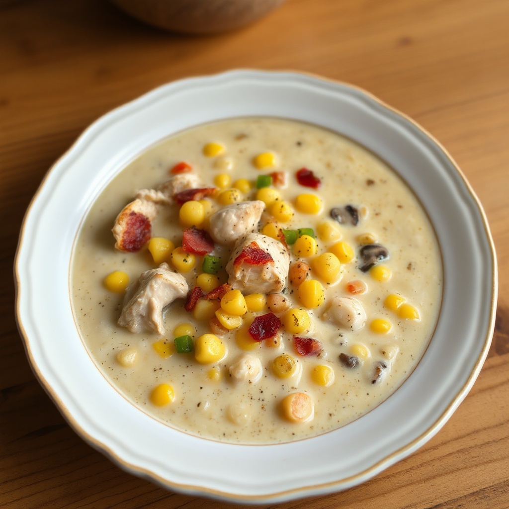Cremige geräucherte Hähnchen- und Mais-Chowder