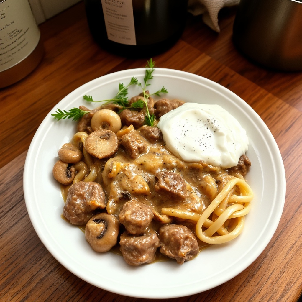 Stroganoff di Manzo Cremoso con Funghi
