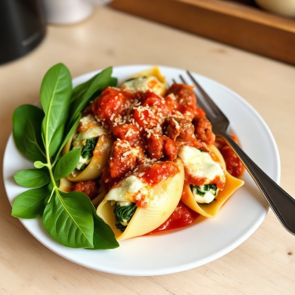 Spinat- und Ricotta-gefüllte Pastaschalen mit einem Twist