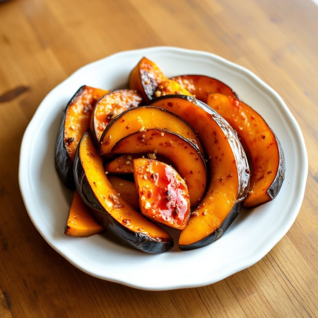 Süße und würzige glasierte Kabocha-Spalten