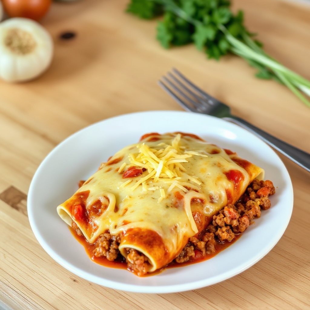 Cheesy Garlic Beef Enchiladas