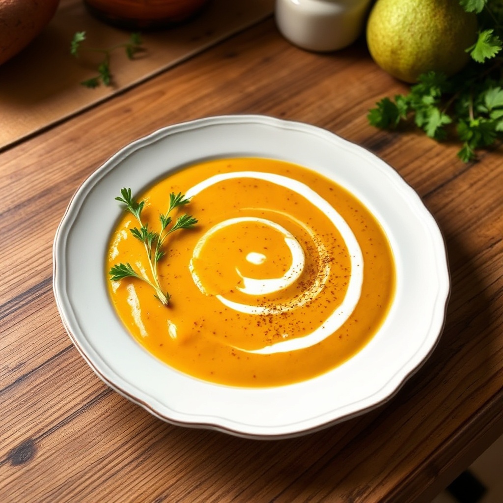 Cremige Süßkartoffel- und Birnensuppe