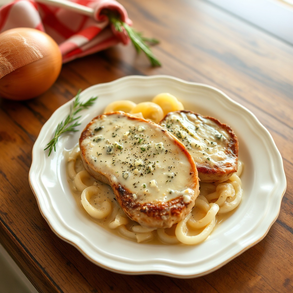 Cremige Blauschimmelkäse-Schweinekoteletts