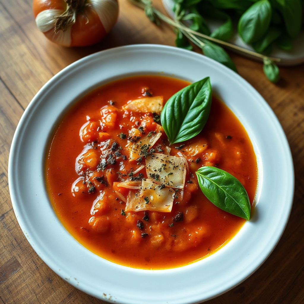 Zuppa di Pomodoro Arrosto con Erbe Aromatiche