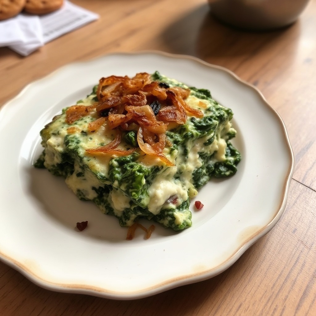 Sformato di Spinaci Cremoso con Topping di Cipolla Croccante