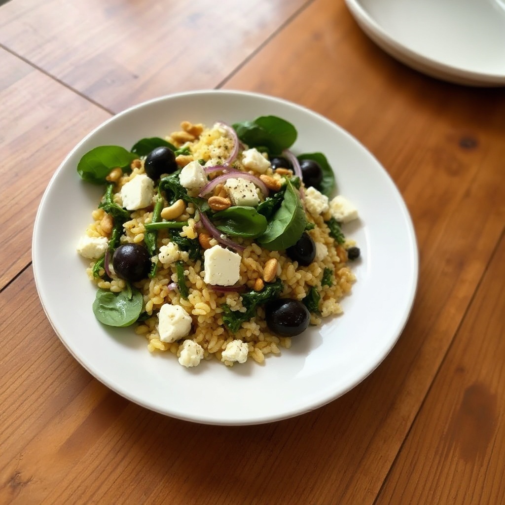 Insalata di Orzo Mediterranea con Spinaci e Feta