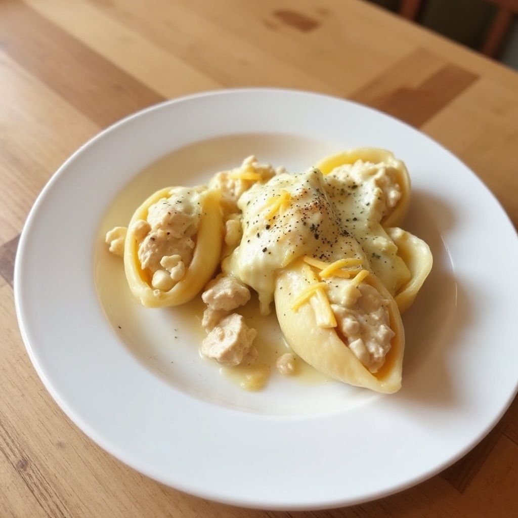 Cremige mit Hähnchen gefüllte Teigwaren
