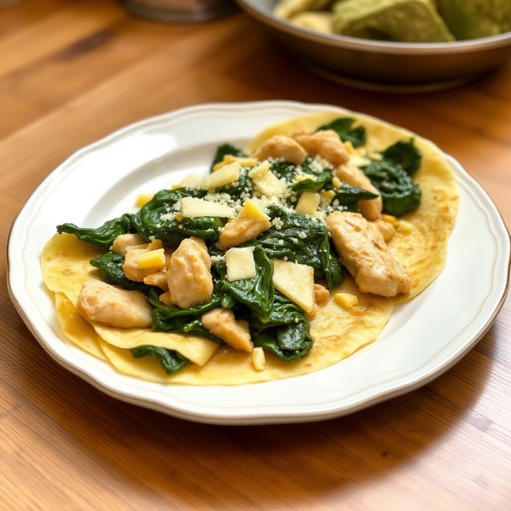 Herzhafte Hähnchen- und Spinat-Crêpes