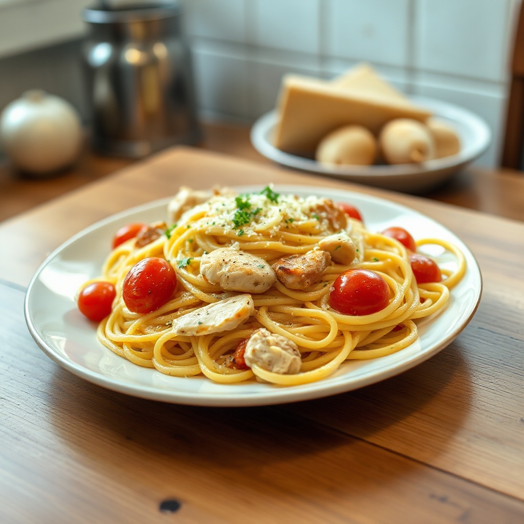 Cremige Knoblauch-Hühnchen-Pasta-Delight