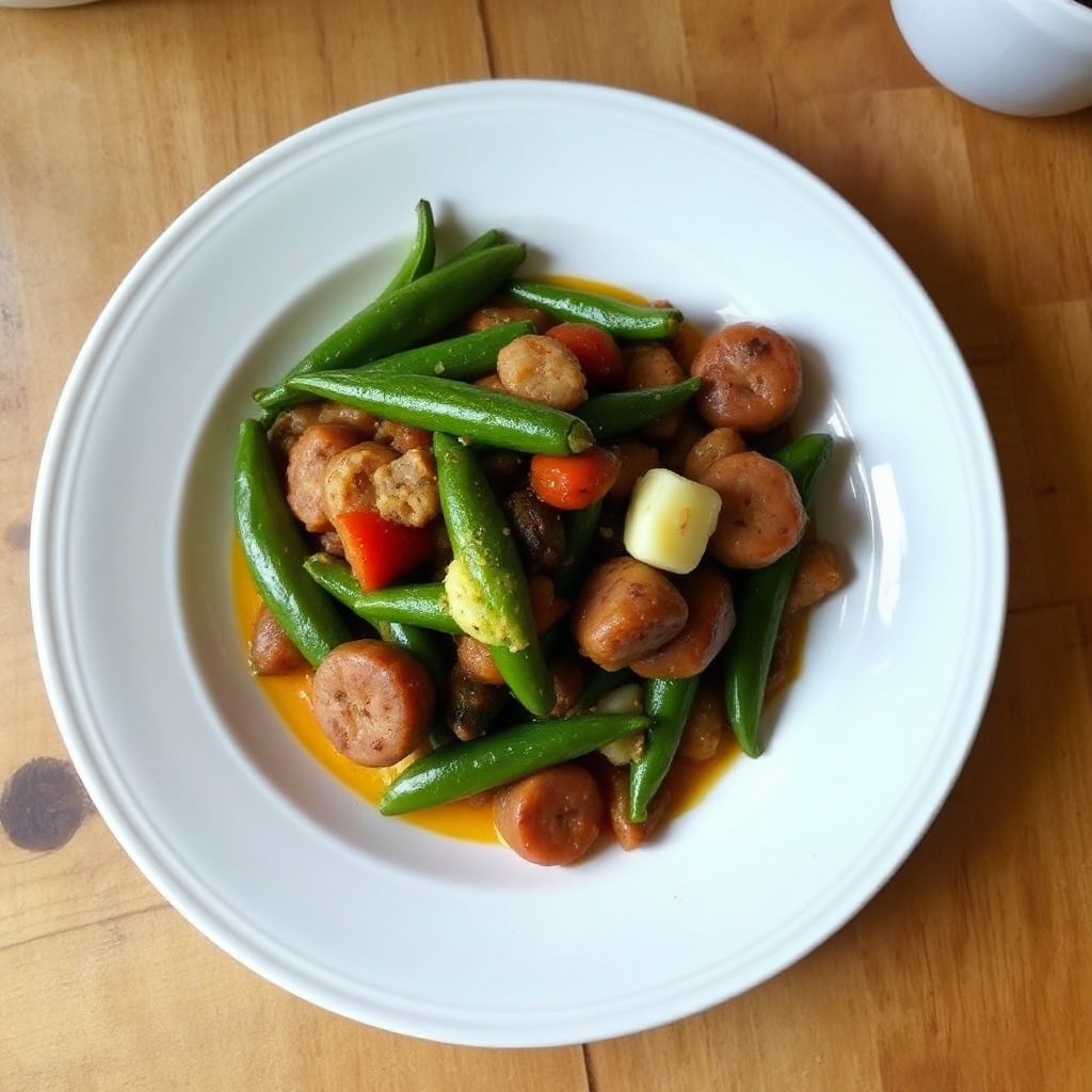 Herzhafter Okra- und Wurst-Pfanne