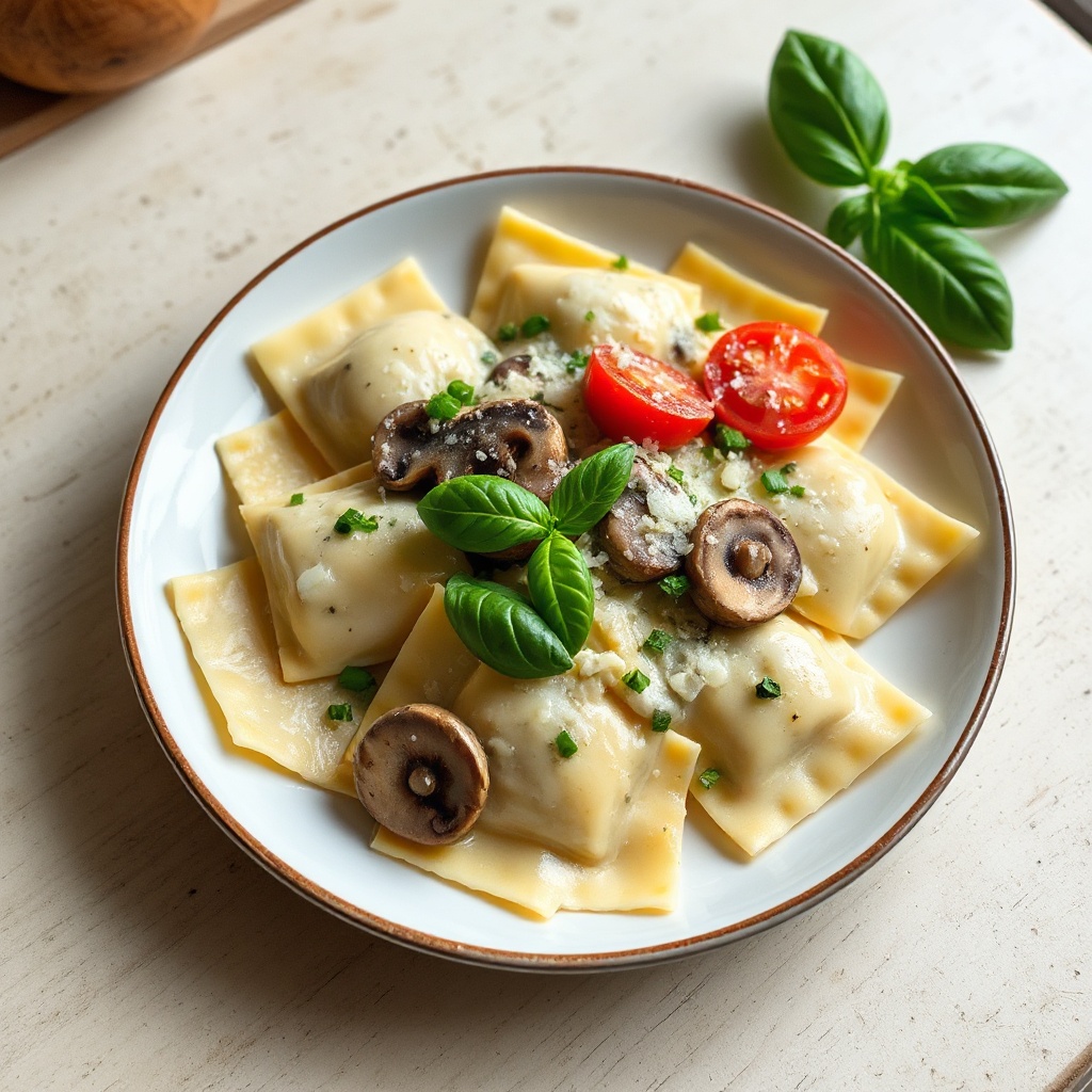 Cremige Basilikum-Pilz-Ravioli