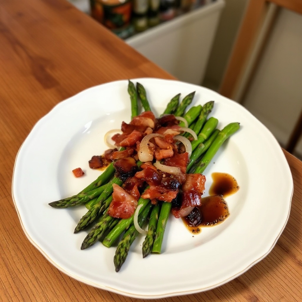 Savory Asparagus with Crispy Bacon and Onion Glaze