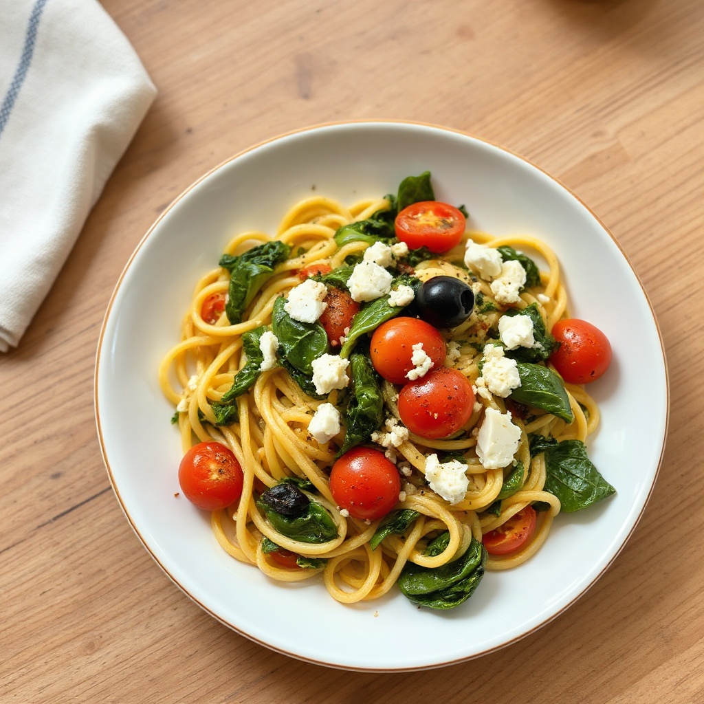 Mediterrane Pasta mit Spinat