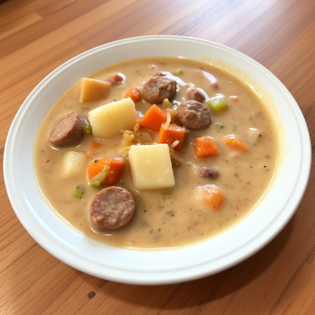 Langsame Kochcreme-Wurst- und Gemüsesuppe