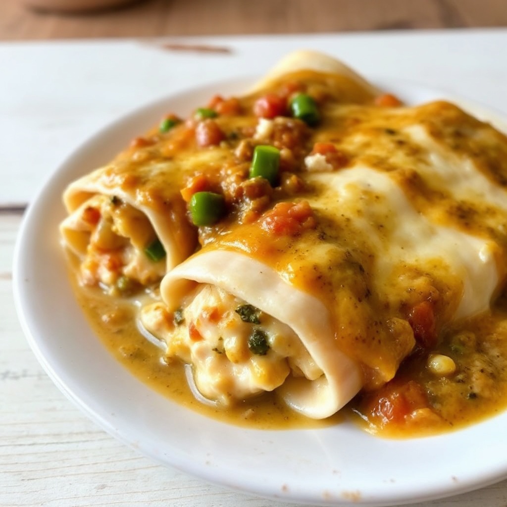 Cremige Hähnchen-Enchiladas mit grüner Chilisauce