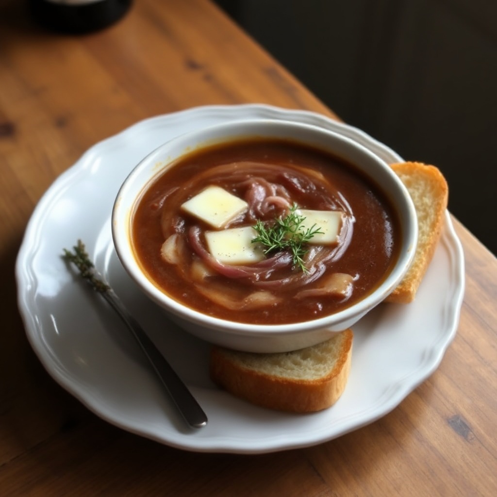 Norwegische Rote Zwiebelsuppe mit Portwein und Gruyère