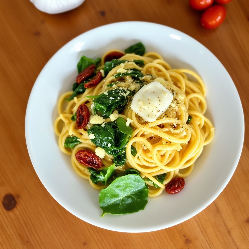 Creamy Fusilli with Spinach and Sun-Dried Tomatoes