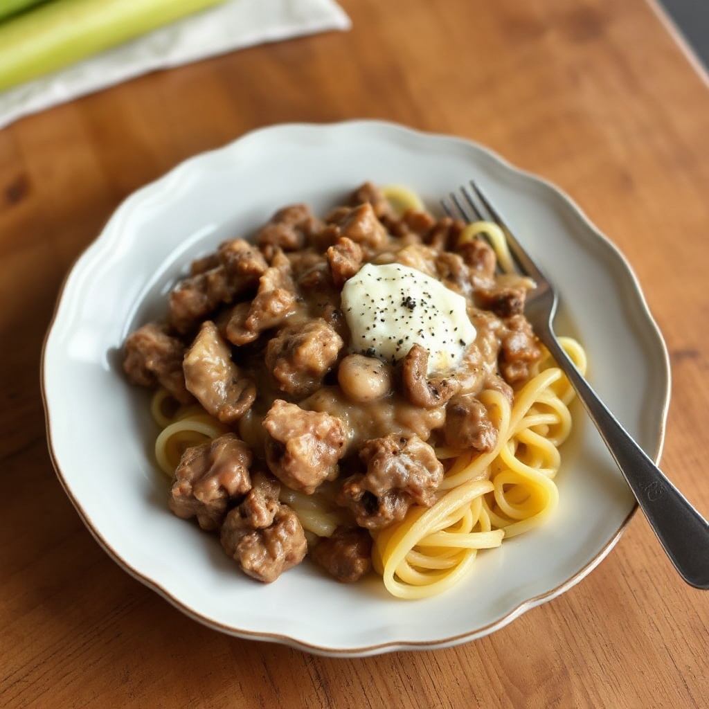 Cremiger Rindfleisch Stroganoff aus dem Slow Cooker