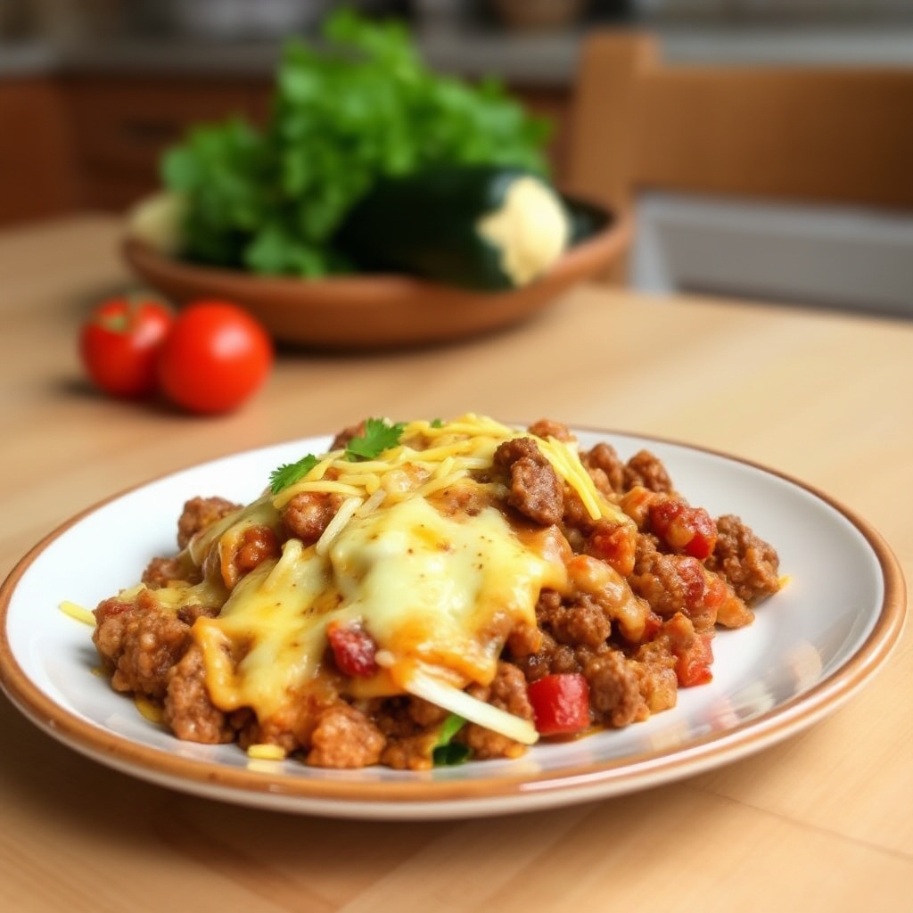 Cheesy Mexican Beef and Zucchini Bake