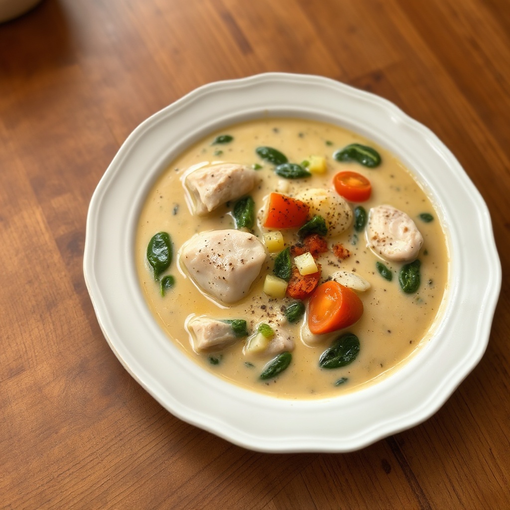 Cremige Hühner- und Spinatsuppe