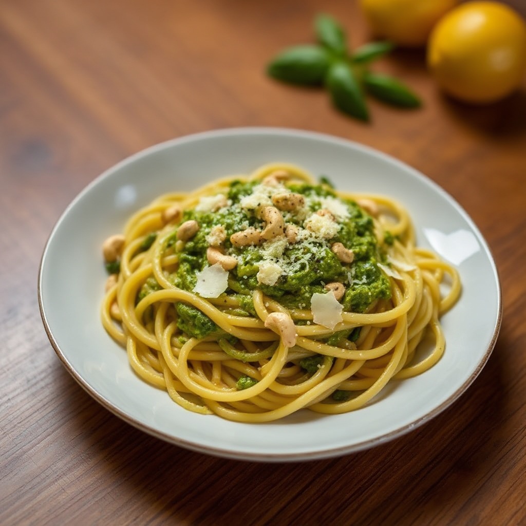 Pasta al Pesto di Basilico e Anacardi