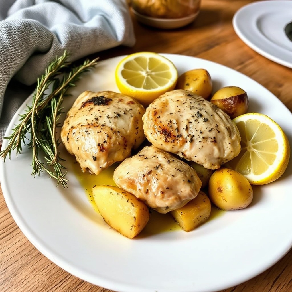 Griechisches Zitronen-Kräuter-Hühnchen mit gerösteten Kartoffeln