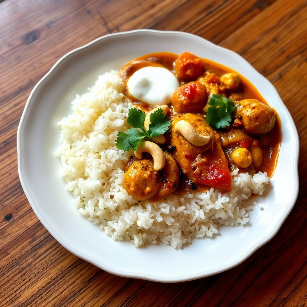Curry di Pollo Speziato con Guarnizione di Anacardi