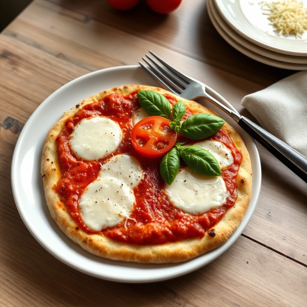 Klassische italienische Tomaten-Basilikum-Pizza