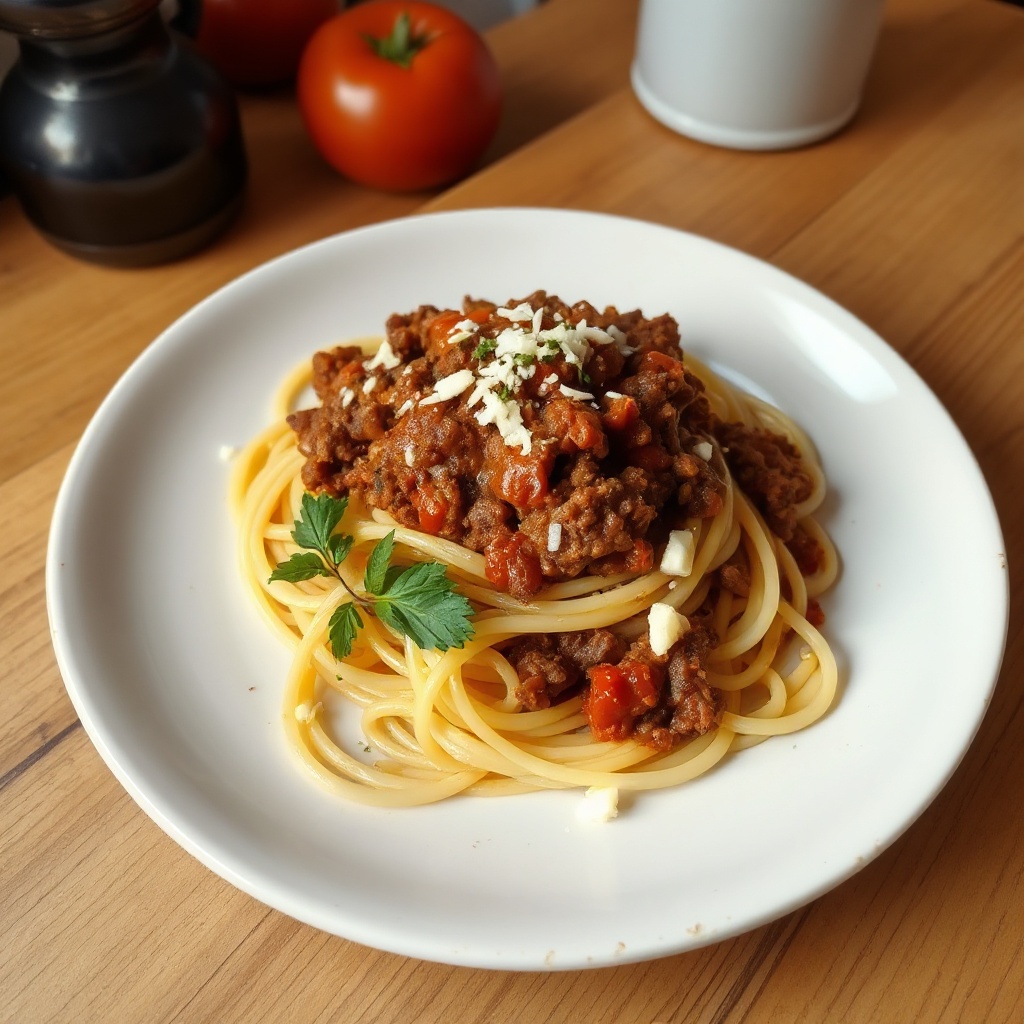 Griechische Spaghetti mit reichhaltiger Fleischsauce